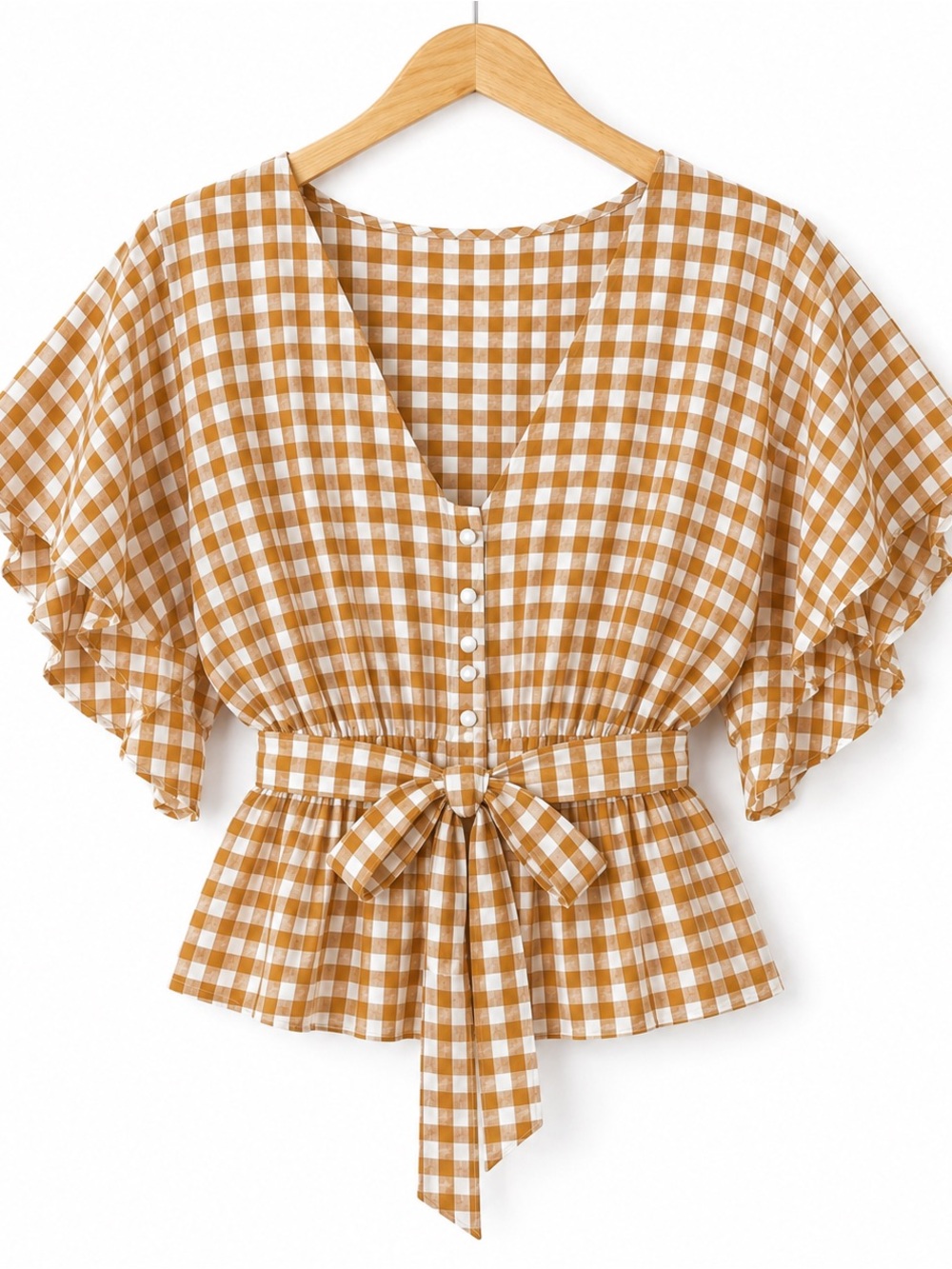 Miss Selfridge Gingham Tie Waist Peplum Top Flutter Sleeve Cottagecore Milkmaid